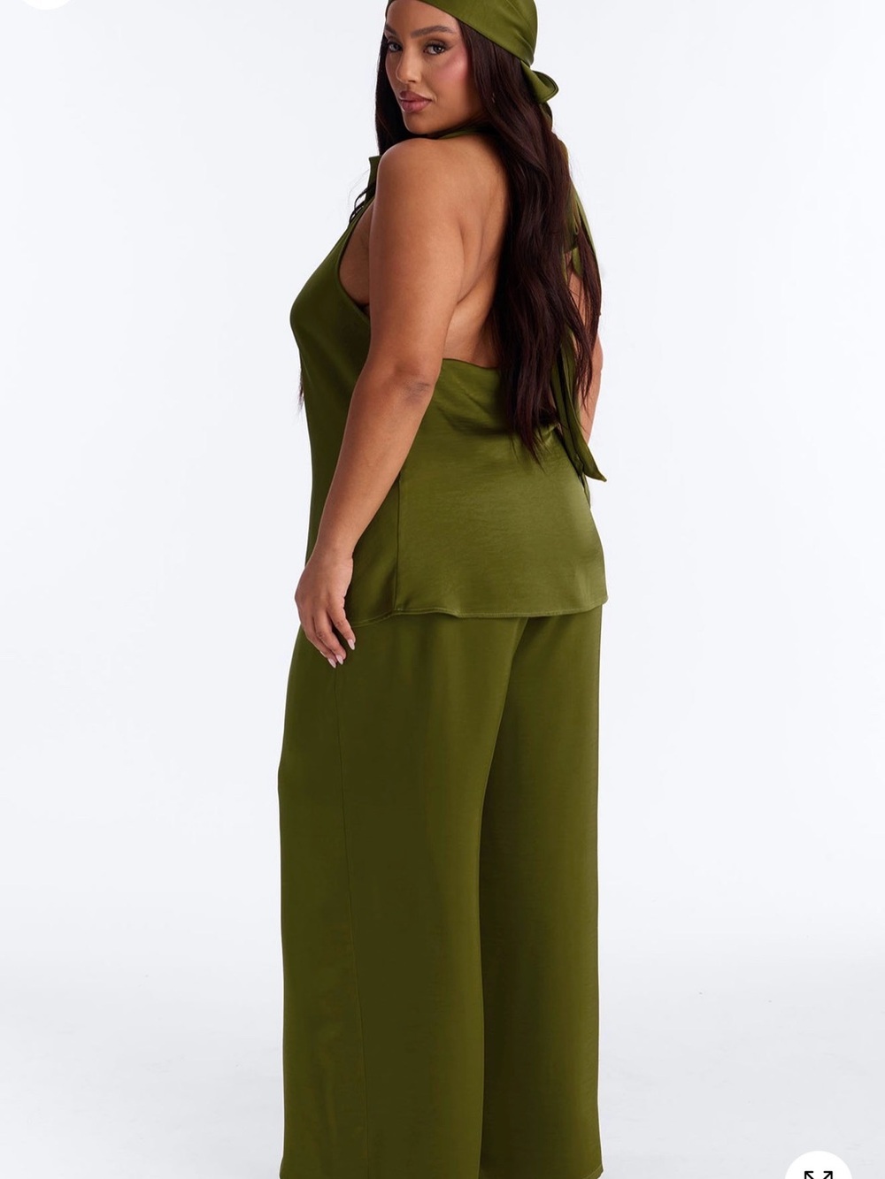 Fashion Nova Olive Green Wide-Leg Jumpsuit with Headscarf - Picture 3 of 3